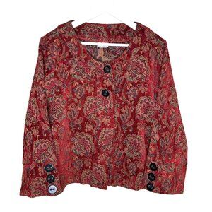 Habitat Red Paisley Print Tapestry Collarless Jacket, Arty Coat,  Size Large